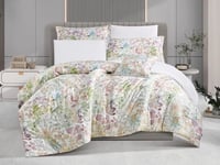 مفرش شيري صيفي مفرد ونص من خامة القطن 5 قطع 300غرز...