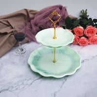 قالب سيليكون طبق تقديم طوابق مع حامل معدني ذهبي