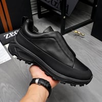 حذاء رجالي زينيا تربيل ستيتش مونتي جلد أسود