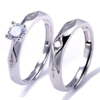 خواتم كابلز خطوبة زواج ارتباط مطلية فضة مزينة بحجر...