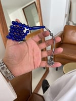 سبحة ازرق غامق بكلايت مع طربزونه فضة.