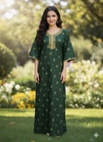 جلابية كشميري نص كم تطريز خيط