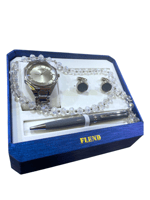 طقم ساعة رجالي مكون من ساعة وقلم ومسبحة وكبك