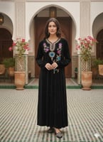 قميص مخمل كم طويل بتطريز في الصدر