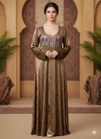 قميص مخمل كم طويل بتطريز في الصدر