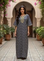 جلابية كشميري نص كم تطريز خيط