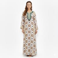 جلابية نسائية ريون تطريز خيط كم طويل