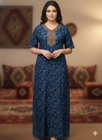 جلابية كشميري نص كم بتطريز خفيف