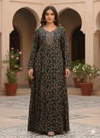 جلابية كشميري كم طويل بتطريز خفيف