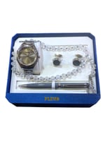 طقم ساعة رجالي مكون من ساعة وقلم ومسبحة وكبك