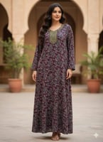 جلابية كشميري كم طويل بتطريز خفيف