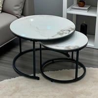 طقم طاولات قهوة دائرية بتصميم رخامي أبيض رمادي (قط...