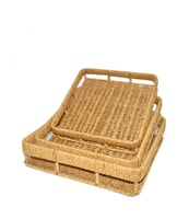 طقم صواني تقديم راتان 3 قطعة وثلاثة اشكال إختيارية