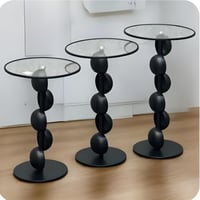 طقم طاولات خدمة سطح زجاج وقاعدة معدن اسود table