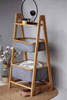 رف خشب مع 2 سلة قماش رصاصي