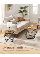 طقم طاولة قهوة جانبية مستديرة خشبية واعمدة معدنية...