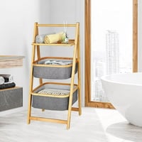 رف خشب مع 2 سلة قماش رصاصي