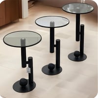 طقم طاولات خدمة سطح زجاج وقاعدة معدن اسود table