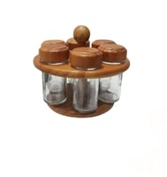 طقم علب بهارات 6 قطعة زجاج غطاء خشب مع قاعدة متحرك...