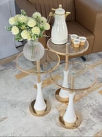 طقم طاولات زجاج مدور 3 قطع ، باستاند ستيل أبيض و ل...