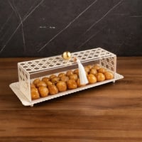 صحن تقديمات استيل بالون البيج وبغطاء اكريلك