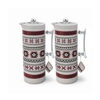 طقم ترامس بنقشة قطعتين شاي وقهوة مقبض فضي