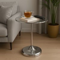 طاولة خدمة انيقة فضية برأس زجاجي بإطار معدني table