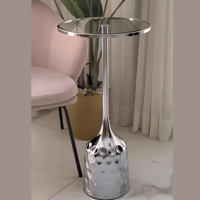 طاولة خدمة انيقة فضي برأس زجاجي بإطار معدني table