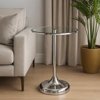 طاولة خدمة انيقة فضية برأس زجاجي بإطار معدني table