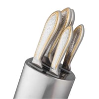 طقم سكاكين تقطيع استيل وذهبي مثلج 5 قطعة مع استاند