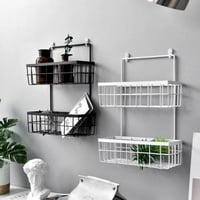 سلة و منظم للمطبخ و الحمام 2 رف ابيض اسود