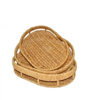 طقم صواني تقديم راتان 3 قطعة وثلاثة اشكال إختيارية