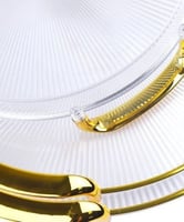 صينية تقديم اكريليك دائرية بمقبض ذهبي شفاف