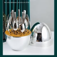 طقم ملاعق وشوك وسكاكين 24 قطعة بحامل بيضاوي