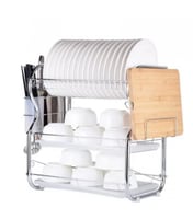 حامل أطباق مكون من ثلاثة أرفف فضي