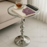 طاولة خدمة انيقة فضي برأس زجاجي بإطار معدني