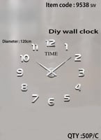 ساعة حائط فضية ثلاثية الابعاد بدون اطار يمكنك تركي...