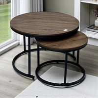 طقم طاولات قهوة خشبية دائرية (قطعتين)