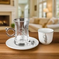 طقم فناجين شاي وقهوة 18 قطعة زخاريف فضي 6 اشخاص