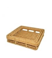 طقم صواني تقديم راتان 3 قطعة وثلاثة اشكال إختيارية