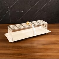 صحن تقديمات استيل بالون البيج وبغطاء اكريلك