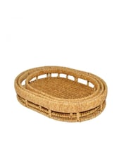 طقم صواني تقديم راتان 3 قطعة وثلاثة اشكال إختيارية