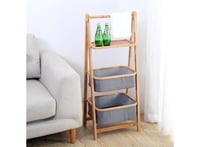 رف خشب مع 2 سلة قماش رصاصي