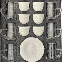 طقم فناجين بنقوش بيضاء – 18 قطعة