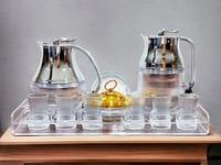 طقم ضيافة ترامس وكاسات مخطط وصينية تقديم