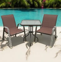 طقم طاولة جلسة خارجية مربع زجاج ثلجي مقوى , معدن م...