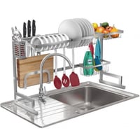 رف تجفيف الأطباق مصنوع من الستانلس ستيل فضي