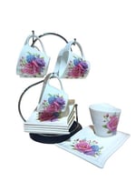 طقم كاسات مع صحون وحامل للكاسات