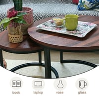 طقم طاولات قهوة وسط خشب بقواعد معدن