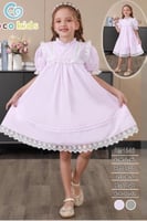 فستان بناتي دانتيل بأكمام مزمومة